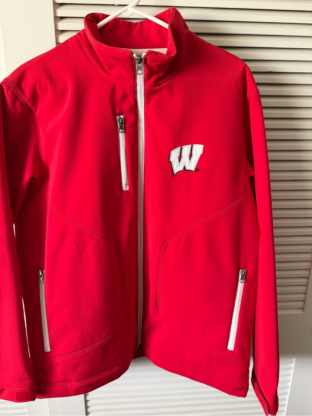 Red Full-Zip Windbreaker Jacket with White 'W' Chest Logo